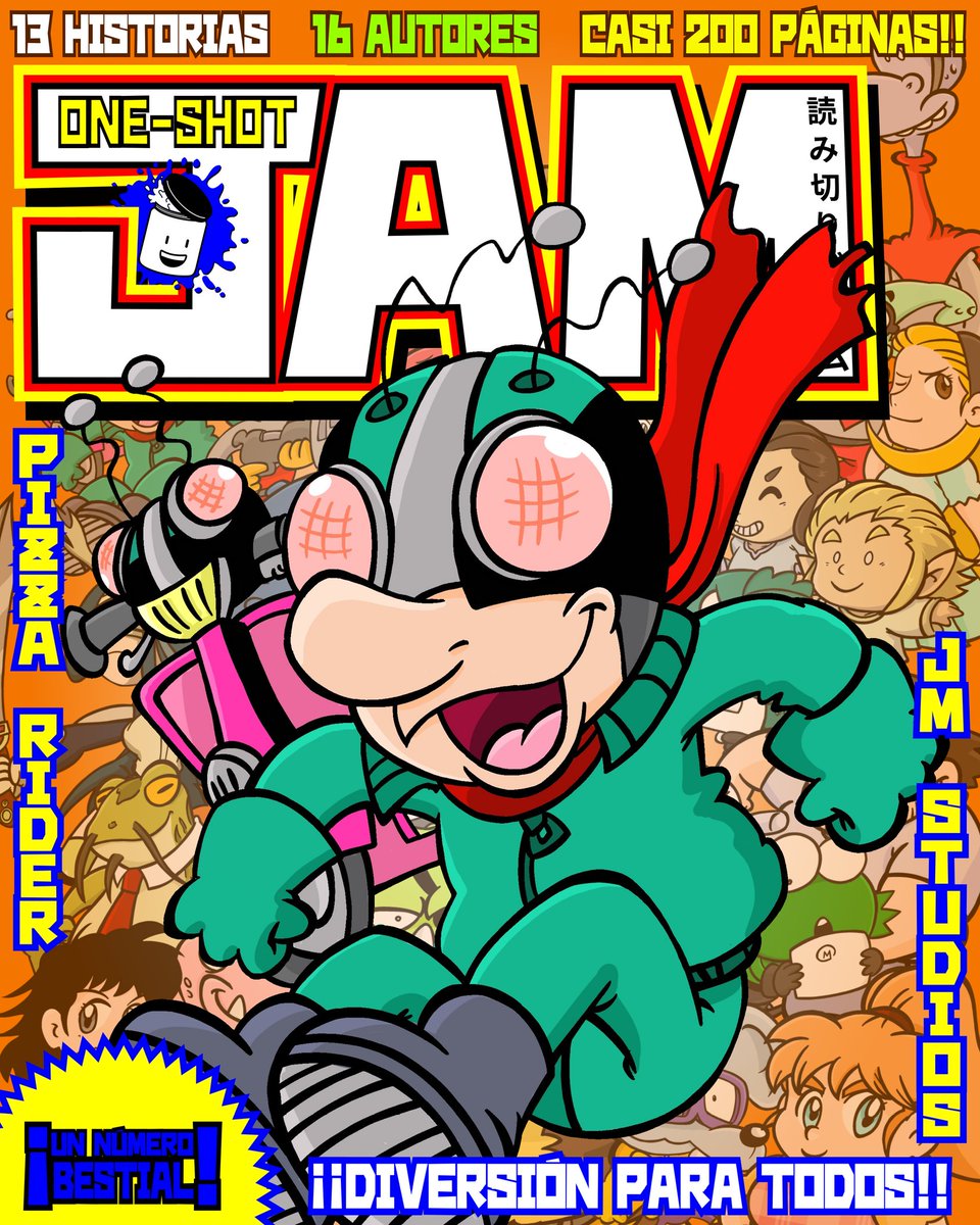 OneshotJam's tweet image. Y abrimos con una nueva incorporación: Jesús del Moral (alias JM) debuta en la JAM con PIZZA RIDER, un genial cruce entre los superhéroes del tokusatsu y el mundo del reparto de comida a domicilio, pasado por un desopilante filtro-homenaje al maestro Ibáñez.