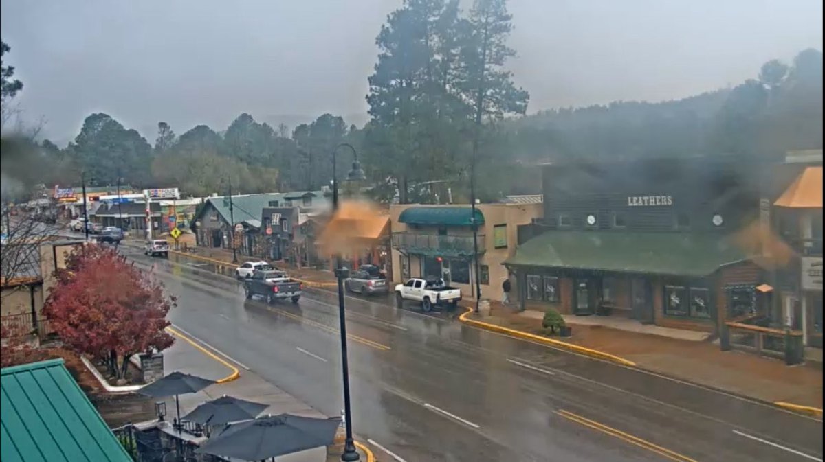 Rain Midtown Ruidoso, snow on the mountain (Ski Apache). 
12:45 PM CST, 11:45 AM MST
#snow #SkiApache #ruidoso  #NewMexico