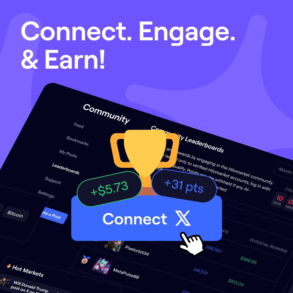 Hilomarket’s X Integration is coming soon!

You'll be able to connect your X account, engage, and earn directly from your activity, all within Hilomarket.