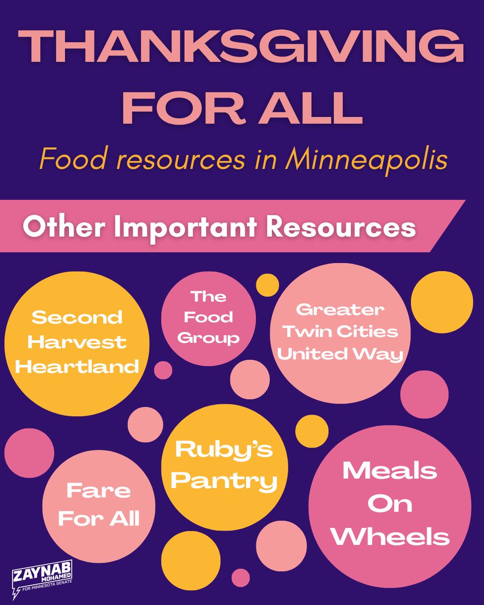 Thanksgiving is next week, but too many families are worried about not being able to put food on the table. These are resources in Minneapolis for those who need it.

Today is Give to the Max Day. If you are able to donate to a local food shelf, I encourage you to do so! 💜