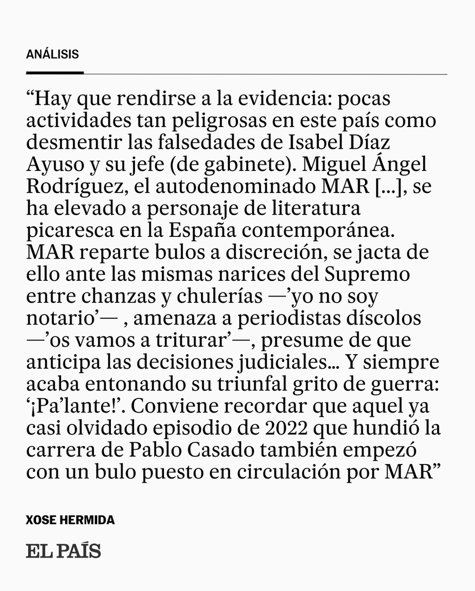 el_pais's tweet image. ANÁLISIS | &quot;Primero Casado, luego el fiscal general: contradecir los bulos de Ayuso y de MAR es una actividad de máximo peligro&quot;. Por Xosé Hermida  social.elpais.com/ouljq2