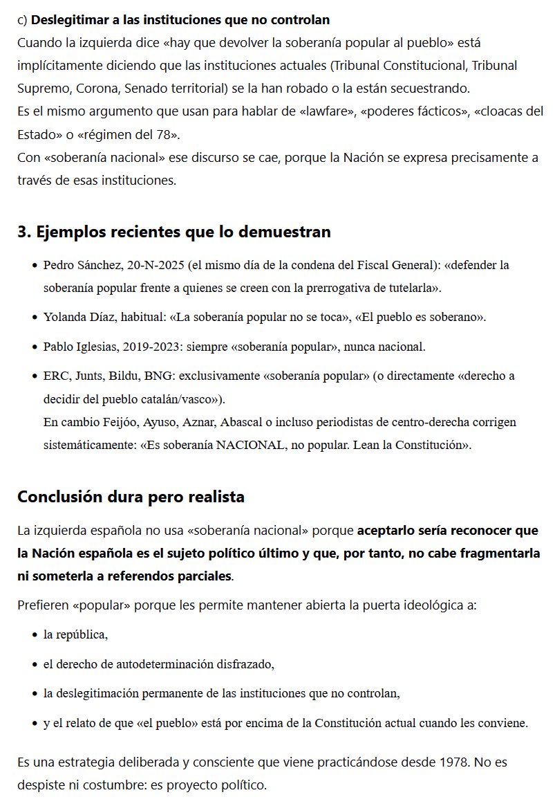 nauscopio's tweet image. 👇
[Grok 4.1, THINKING] ¿Por qué desde la izquierda española no se respeta el término constitucional de soberanía nacional y prefieren el de popular?
x.com/i/grok/share/G…