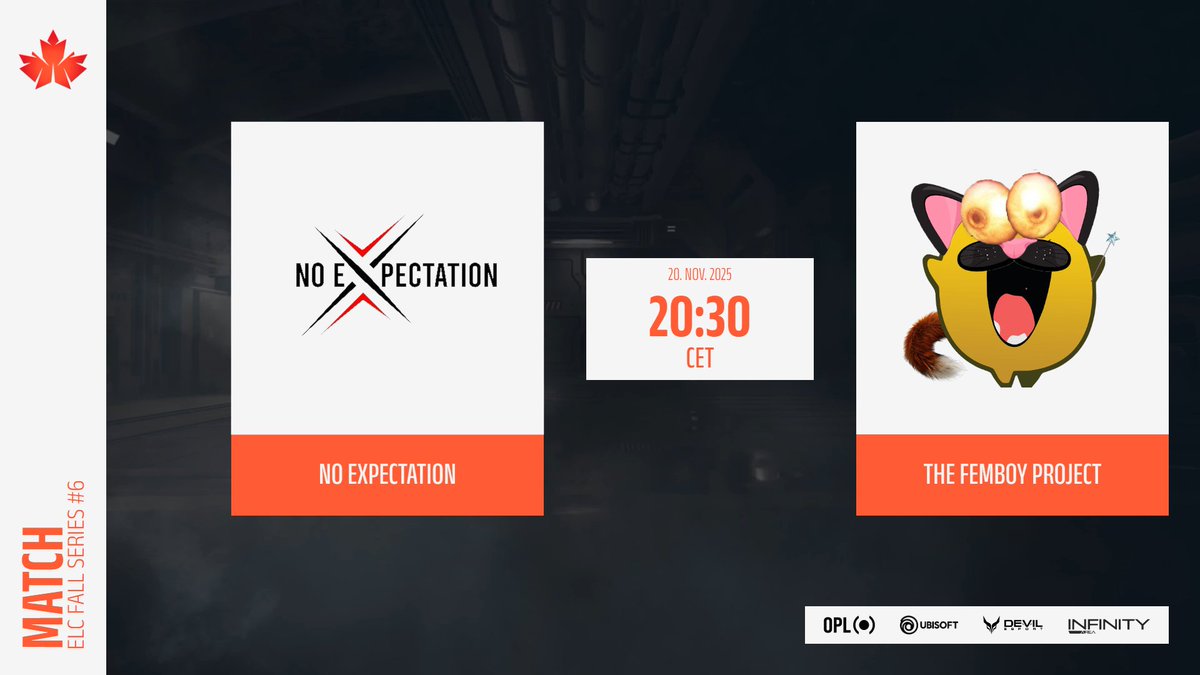 ELC_EsportsR6's tweet photo. [𝐄𝐋𝐂 𝐅𝐚𝐥𝐥 𝐒𝐞𝐫𝐢𝐞𝐬 𝟔]    

Tonigt is the LB Final of the Minor playoffs :    

@NoExpectationUK 🆚 #TheFemboyProject

⏲️20:30 CET
🎙️🇬🇧 @SvDrago (&amp; Maybe @CenturionA21 )
🎥@DelotMaxime &amp; @BabaTVtwitch

🔴https://t.co/KPsWLmGdFq
#ELCFallSeries6 #ELCMinor https://t.co/7FfVKSqQ0d