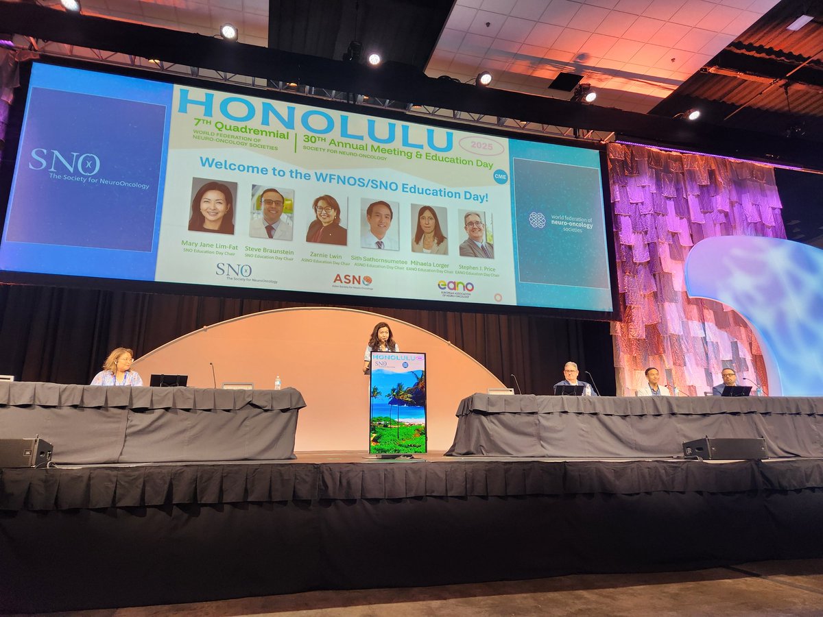 NeuroOnc's tweet image. Co-Chairs, Steve Braunstein, Mary Jane Lim-Fat, Mihaela Lorger, Zarnie Lwin, Stephen J Price and Sith Sathornsumetee, welcome attendees to the #SNO2025 #EducationDay: Global Approaches and Emerging Technologies in Neuro-Oncology. #WFNOS