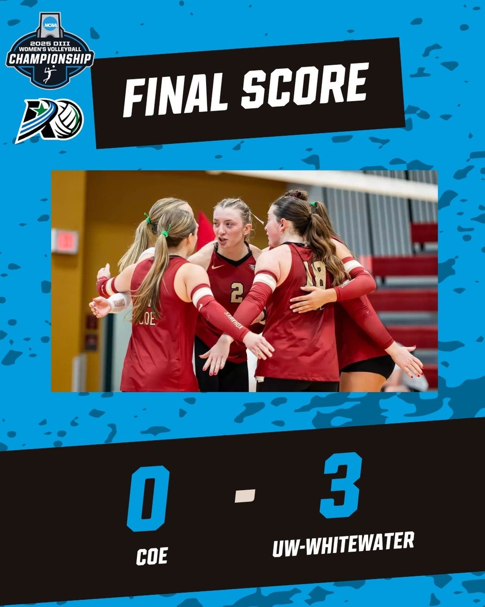 AmerRiversConf's tweet photo. W🏐: 𝗙𝗶𝗻𝗮𝗹 𝗳𝗿𝗼𝗺 𝗜𝗹𝗹𝗶𝗻𝗼𝗶𝘀.
@CoeAthletics falls in the opening round of the @NCAADIII Volleyball Tournament
Congrats to the Kohawks on a great season!
#rollriversVB https://t.co/efN9sA7dqj