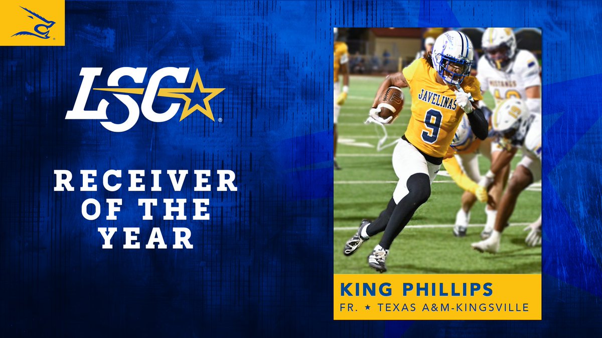 LoneStarConf's tweet image. Texas A&amp;amp;M-Kingsville&apos;s King Phillips is the 2025 Lone Star Conference Football Receiver of the Year. 🏈🤩

🔗 bit.ly/3JOwAFc

#LSCfb #D2fb