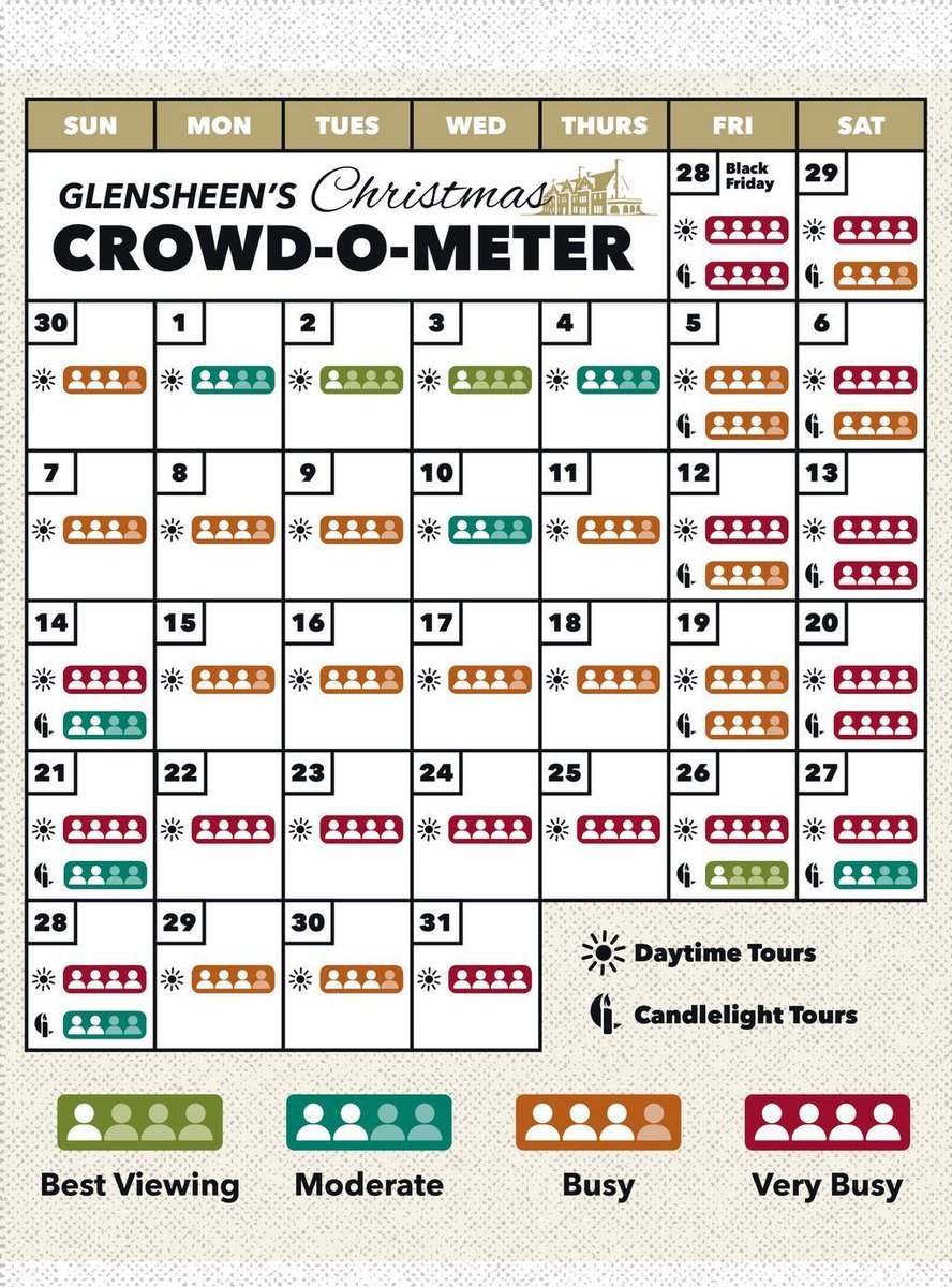 Beat the crowds this holiday season for the best guest experience and views of the Christmas decor at Glensheen. 

Take a look at which days might be the best for viewing daytime Christmas Tours and Evening Candlelight Tours. 

Book your tour today at Glensheen.org