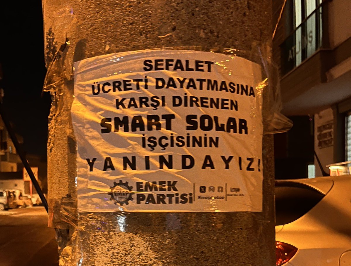 EmepGebze's tweet image. 📌 Sefalet ücreti dayatmasına karşı direnen #SmartSolar işçinin yanındayız!

📌 Smart Solar işçisi yalnız değildir!