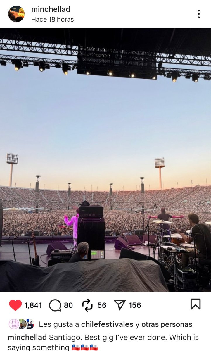 chilefestivales's tweet image. 🇨🇱❤️ "Santiago, mejor show que he hecho", palabras de Damon Michellad, bajista del show de ayer en Richard Ashcroft.

👉🏻 Esto se suma a las palabras de Richard ayer en su show, donde destacó a tres ciudades en el mundo con el mejor público, Glasgow, Buenos Aires y Santiago.