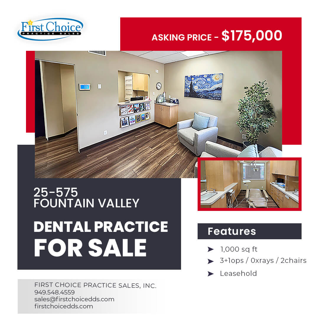FirstChoicePS's tweet image. 🦷 Dental Office for Sale – Fountain Valley, CA

Modern operatories, loyal patient base &amp;amp; prime visibility in Orange County. Ideal for dentists ready to expand or step into ownership.

👉 firstchoicedds.com/dental-office-…

First Choice Practice Sales, Inc.
949-548-4559 |…