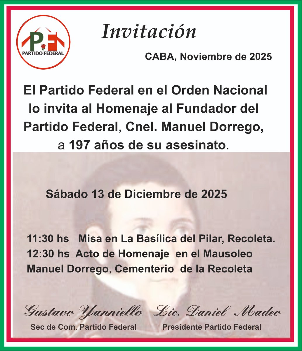 El próximo 13 de Diciembre, homenajeamos como todos los años, al fundador de nuestro Partido. Ha llegado la hora de volver a las fuentes que hicieron grande a nuestro pais. Llegó #LaHoraDelFederalismo. Te esperamos, junto a un destacado número de invitados.
<a href="/madeodaniel/">Daniel Madeo</a>