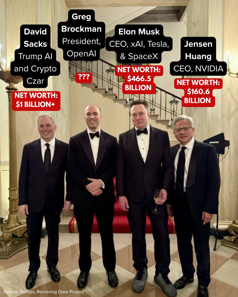 BernieSanders's tweet image. Here are some of the most powerful AI oligarchs in the world, enjoying a private dinner with a dictator who murders his own citizens with a bone saw.

Does anyone really believe that they want to &quot;wipe out poverty” or improve life for ordinary Americans?

I don’t.