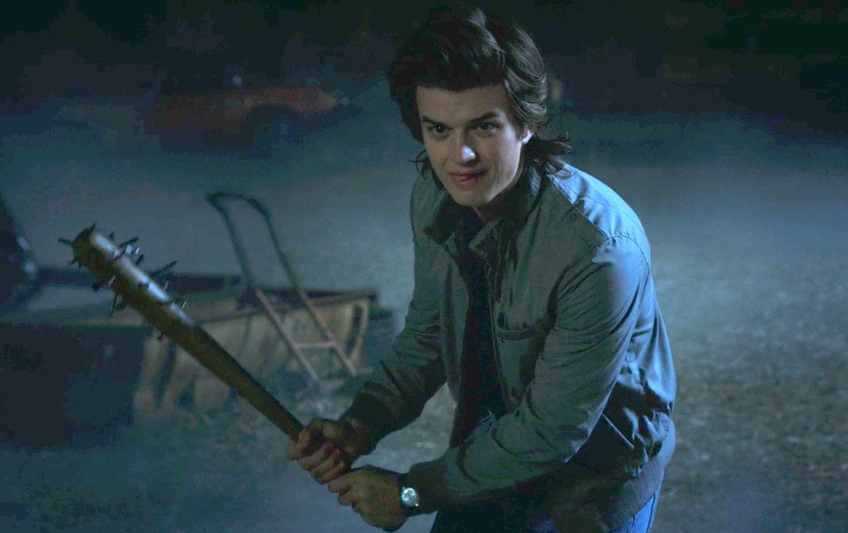 SThingsMeme's tweet image. Joe Keery reveals he kept Steve’s bat as a souvenir from the Stranger Things set.