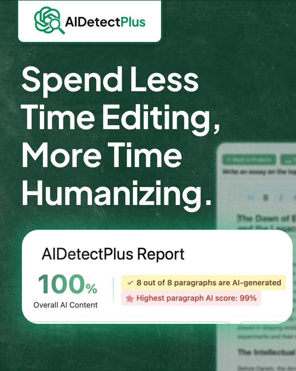 RocketHub's tweet image. 💬➡️✨ Spend less time editing and more time creating!
AIDetectPlus flags AI-generated text instantly so you can polish your content with ease.

Unlock better content — now on RocketHub!

#aidetectplus #aiwritingtools #contentcreator #saasdeals #rockethub