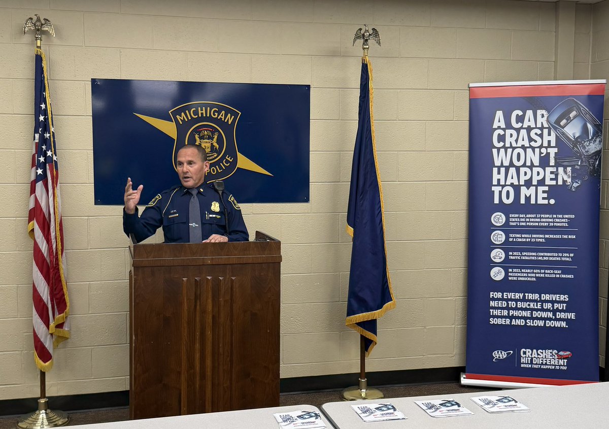 MSPFirstDist's tweet image. This Thanksgiving holiday the MSP is proud to partner with AAA to help remind drivers to keep our roadways safe this Thanksgiving holiday. On Wednesday, November 19, a media event was held at the MSP First District Headquarters to highlight the dangers of driving while impaired…