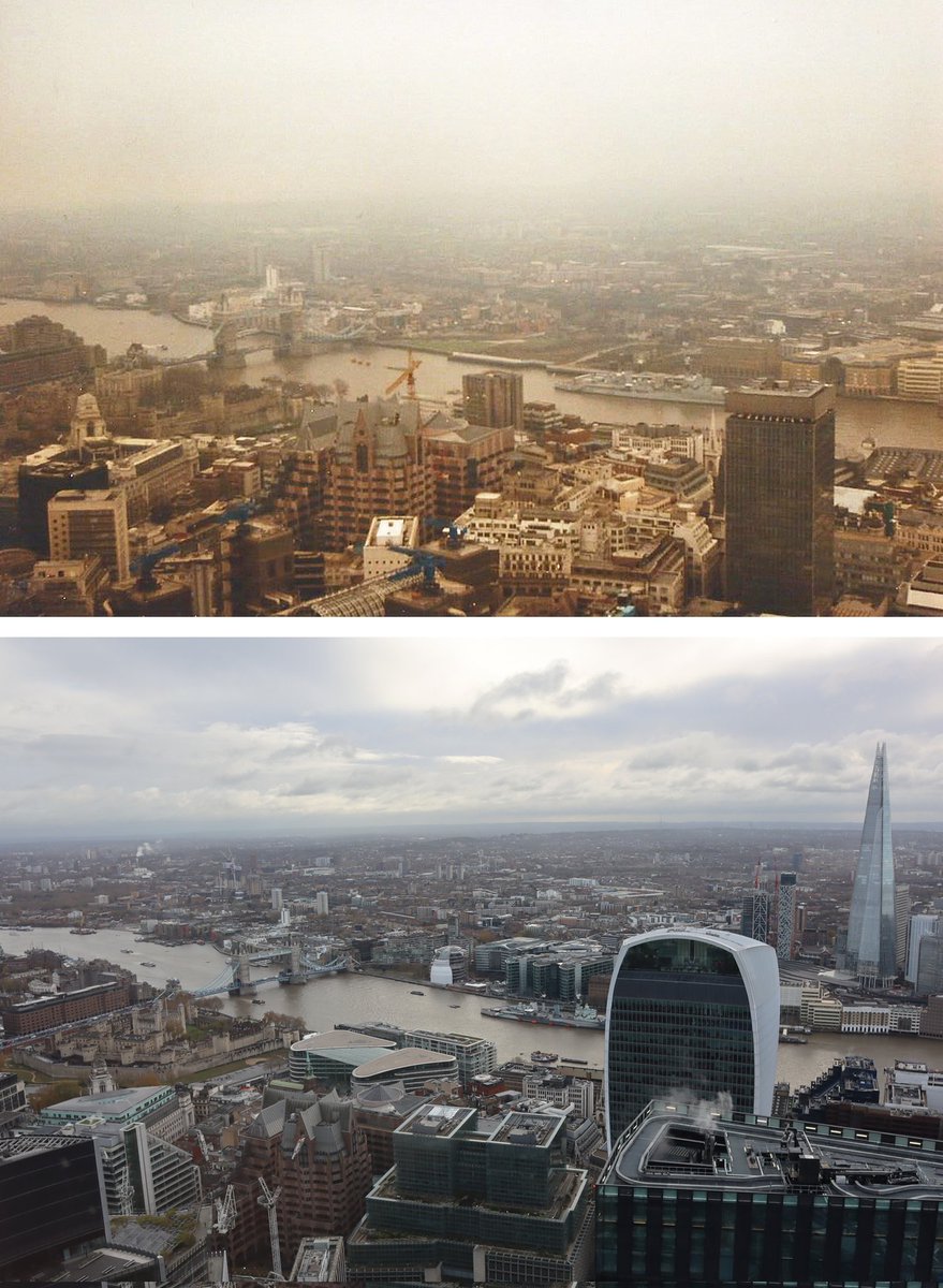 PhilLucasAlt's tweet photo. 1/2 On a foggy day in 1990 I was lucky enough to go up the NatWest Tower in London (now called Tower 42). I had a poor quality camera with me. 
Yesterday, 35 years later &amp; just across the road I went up The Lookout @ 8 Bishopsgate &amp; then @horizon22B. 

Here are some then &amp; nows. https://t.co/RgKVZLr5eR