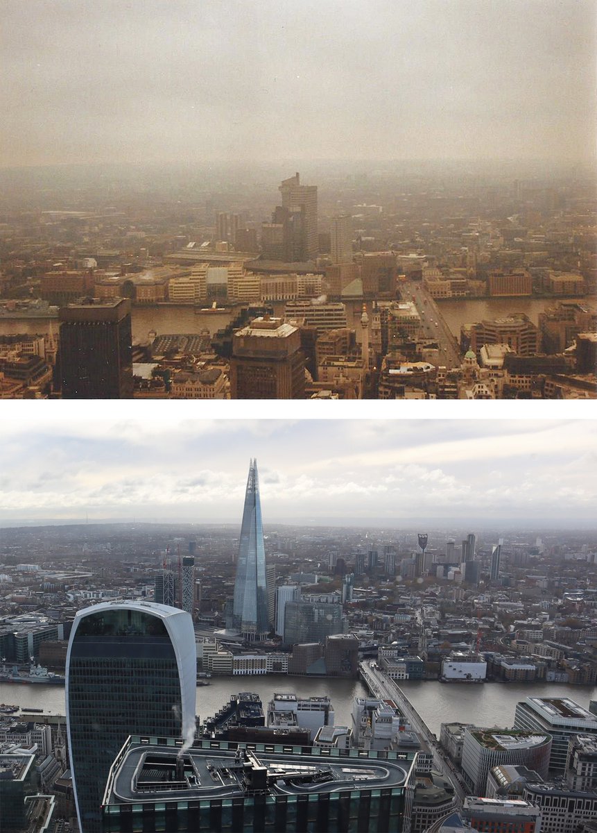 PhilLucasAlt's tweet photo. 1/2 On a foggy day in 1990 I was lucky enough to go up the NatWest Tower in London (now called Tower 42). I had a poor quality camera with me. 
Yesterday, 35 years later &amp; just across the road I went up The Lookout @ 8 Bishopsgate &amp; then @horizon22B. 

Here are some then &amp; nows. https://t.co/RgKVZLr5eR