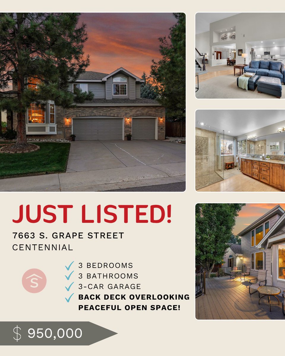 TheStellerGroup's tweet image. ✨ New in Centennial! ✨
3-bed, 3-bath Mira Vista home with main-level primary, sunlit open spaces, chef-ready kitchen, loft + flexible space, and a backyard deck perfect for relaxing or entertaining.

Full details: stellerrealestate.com/property-searc…

#DenverRealEstate #DenverRealtors