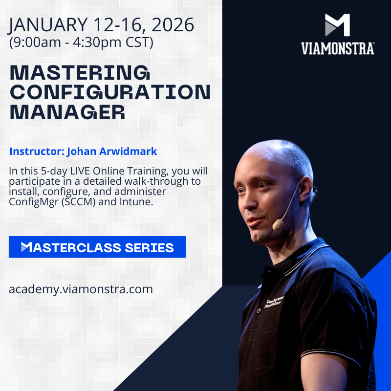 Mirolus_LLC's tweet image. ⚡NEXT UP! #ViaMonstraMasterclass JANUARY 12-16 🕘 9:00AM - 4:30PM CST 💻 MASTERING CONFIGURATION MANAGER w/ @jarwidmark 👨‍💻 Master the main features of #ConfigMgr (#SCCM) and #Intune for installation, configuration, and administration! #MSIntune

Enroll ➡️ ow.ly/6Jkq50XuS4B