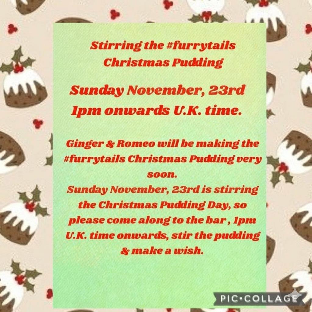 Please make a note of this in your diary.
Sunday 23rd November is Stir the Christmas Pudding Day.
So please come along  to #furrytails from 1pm onwards &amp; stir the pudding and make a wish.