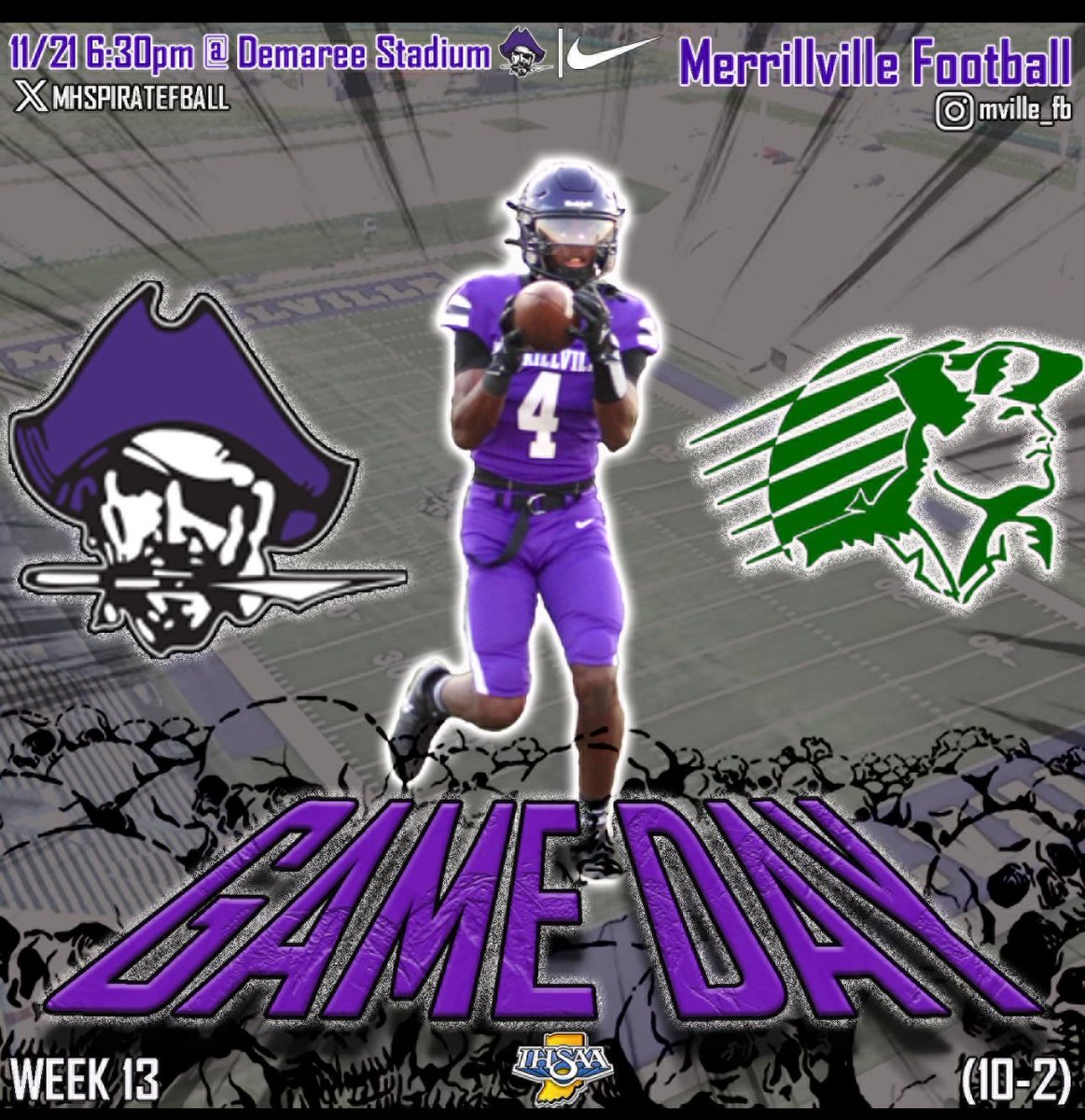 🏴‍☠️ IT’S SEMI-STATE WEEK! 🏴‍☠️

Tomorrow your Pirates have a huge matchup against the Concord Minutemen.
A win sends us to Lucas Oil Stadium to compete for the Class 5A State Championship!

Please come out and support as our young men fight to continue their journey.
