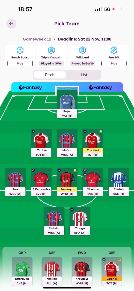 GW12 💫 😍

Suggestions ? 💭 

#FPLCommunity #FPL