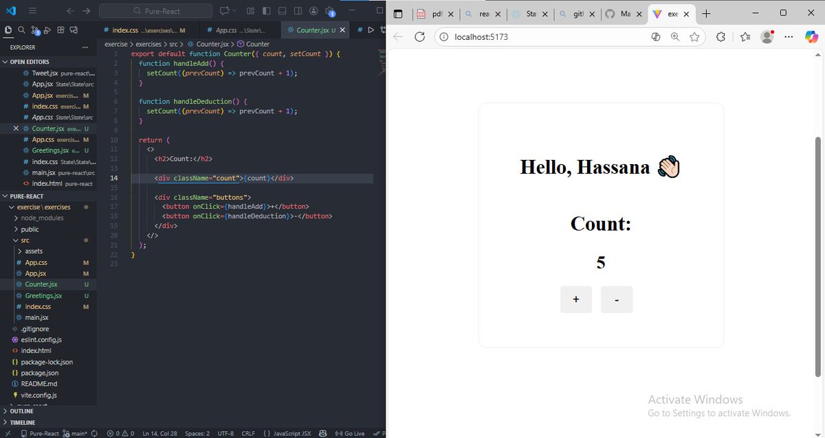 Karatumary_'s tweet image. Day 8 of React - Things finally started clicking
- useState hook makes more sense now.
-The magic behind React rerenders
- Learned how React requests  -&amp;gt; prepares  -&amp;gt; commits Ui.
-State is isolated per component 
-Built my simplest props + state project ✨

#100DaysOfCode #React