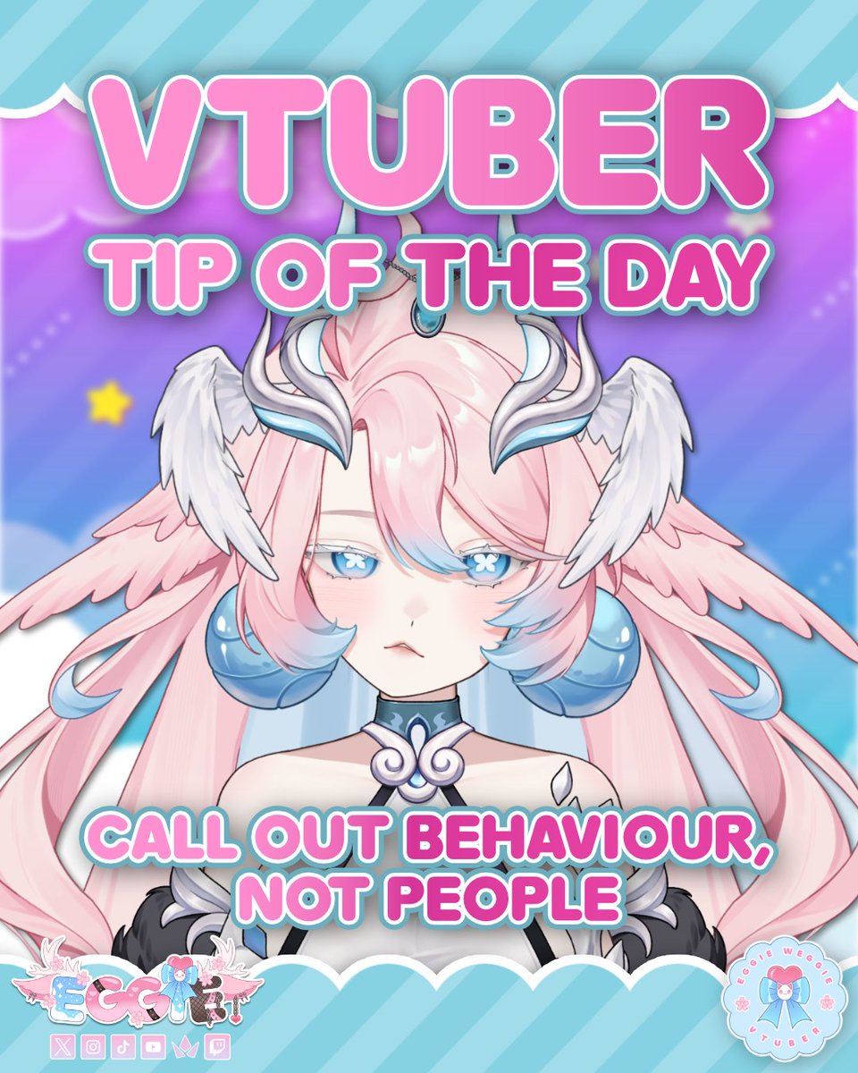 EggieWeggieVT's tweet image. ˗ˏˋ ♡ VTUBER TIP OF THE DAY ♡ ˎˊ˗

🌸 CALL OUT BEHAVIOUR, NOT PEOPLE !!

✦ Correct issues calmly without humiliating anyone in your chat!

✦ “Let’s not spam that command, Eggooners!” feels better than “stop being annoying, that pisses me off.”

✦ Tone makes the difference…