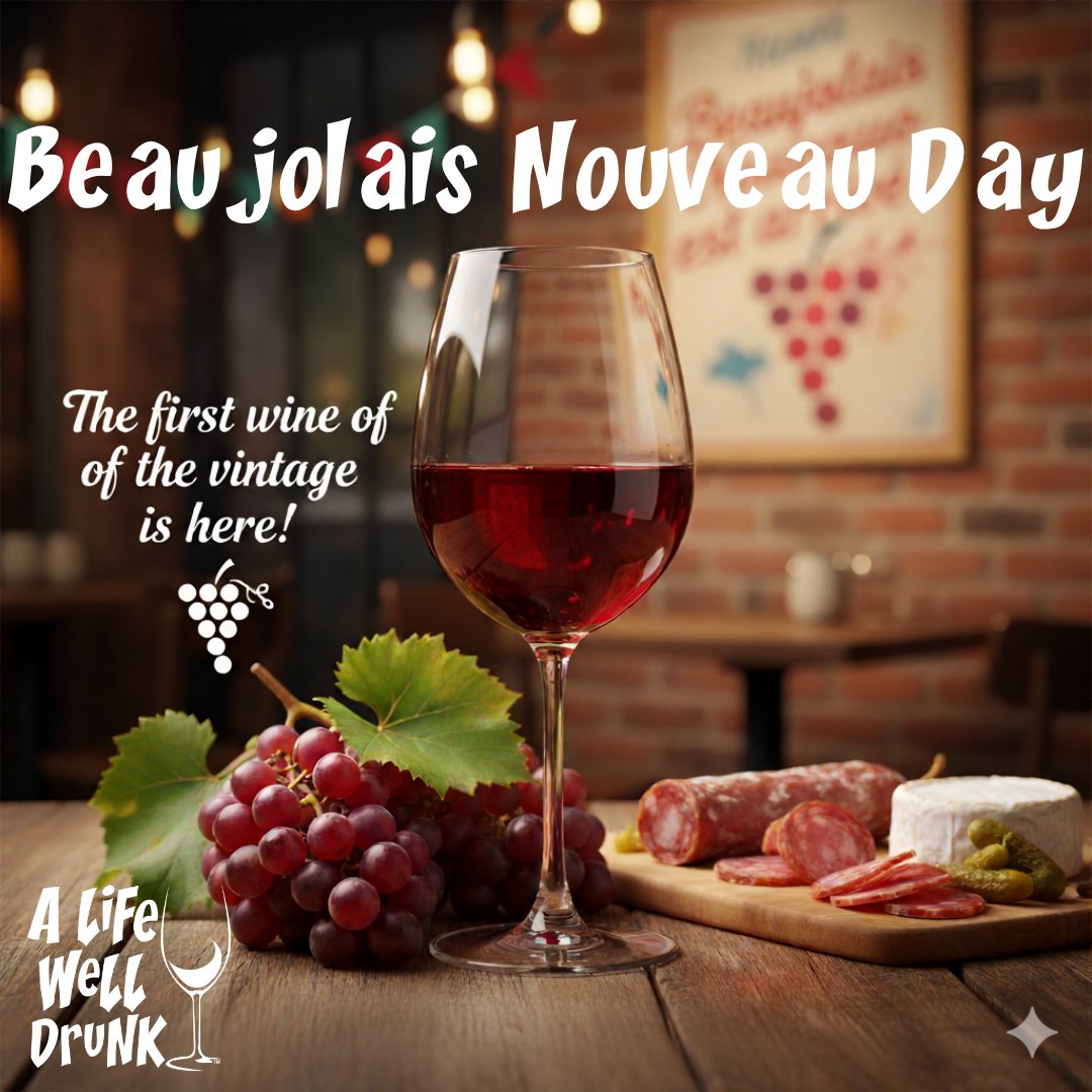 Happy Beaujolais Nouveau Day! 🍇🍷 Celebrate the first wine release of the vintage with a glass of this fruity red! What are you pairing with yours? #BeaujolaisNouveauDay #BeaujolaisNouveau #FrenchWine #NewWine #WineCelebration #Cheers