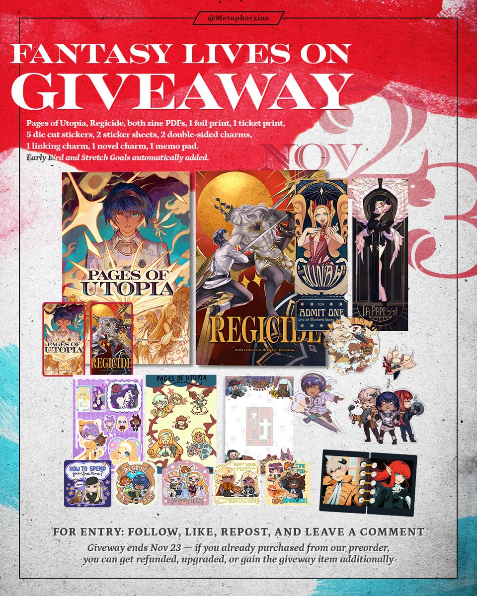 👑 O chosen travelers, rejoice, for we will be giving away one (1) Fantasy Lives On bundle!

⚔️ Details on how to enter below ⬇️

🦷 Winner will be announced Monday, November 24!

#metaphor #メタファー