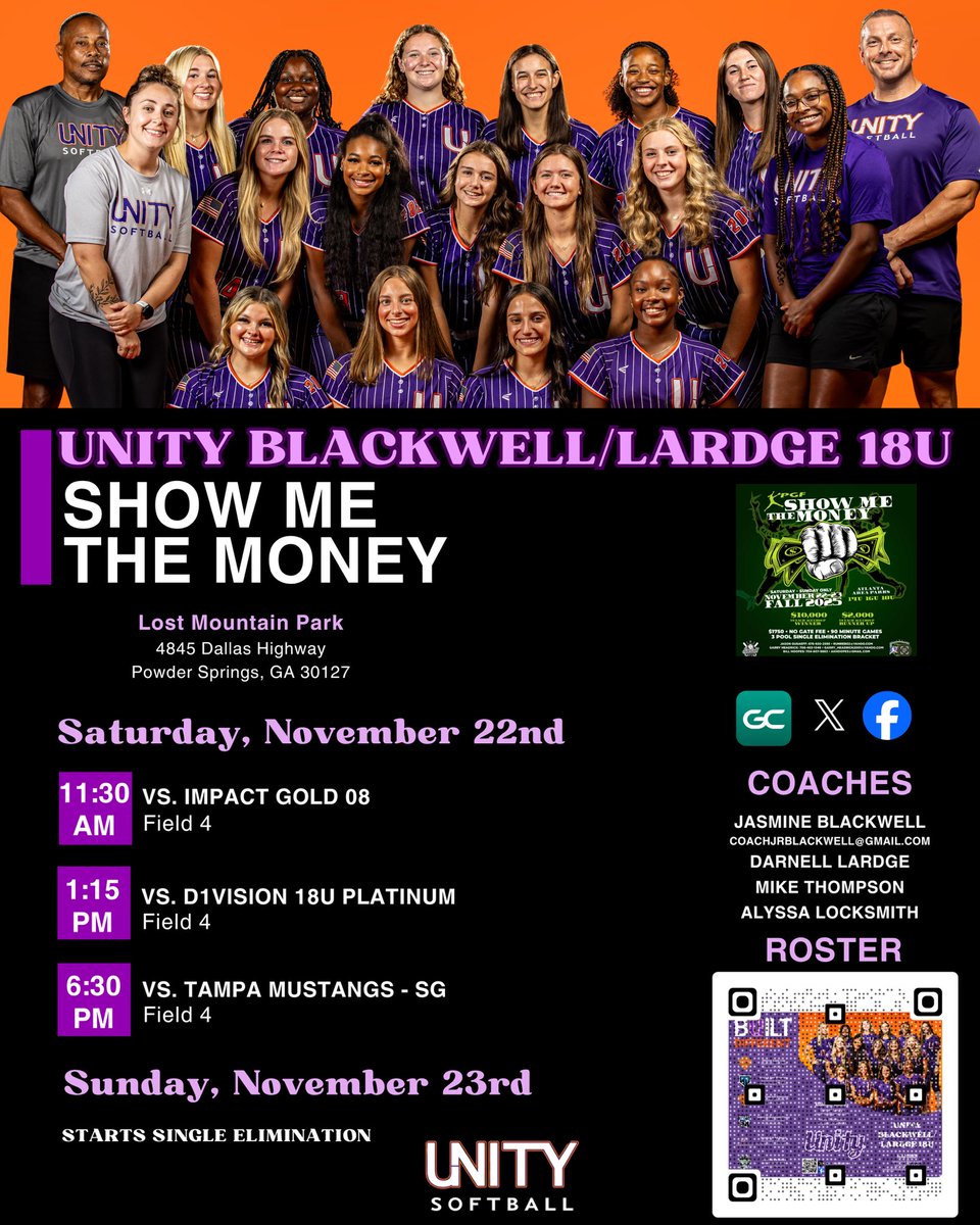 T-minus 2 days til Show me the Money !💜🧡
Can’t wait !

<a href="/UnityBlackwell/">Unity Blackwell 16/18U</a> <a href="/CoachJRB__/">Jasmine Blackwell</a> <a href="/UnityLardge/">Coach D</a>