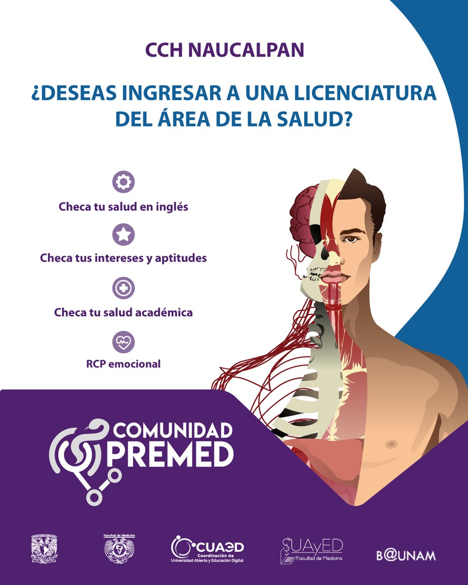 suayedfacmed's tweet photo. ¿Quieres estudiar en la Facultad de Medicina UNAM?
Asiste a la plática de Comunidad PREMED en tu plantel y conoce qué necesitas fortalecer para lograrlo.
Experiencias reales, recursos gratuitos y orientación para tu futuro.
@pulsocchn https://t.co/uizEdBBDtJ