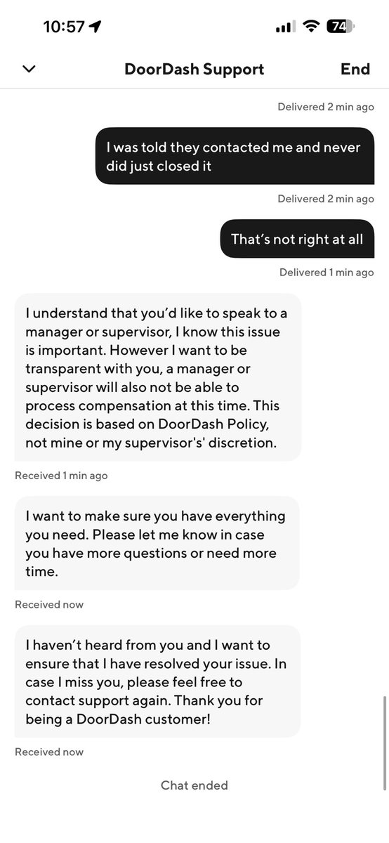aaliyahrr's tweet photo. @DoorDash 

I’m about over DoorDash agents! They keep closing my chat and not helping me! This is horrible customer service! I paid a good amount of money for my food, help would be nice! No one got back to me like that said! And no one ever ask me for a photo or anything so?? https://t.co/hds4O8TcaU