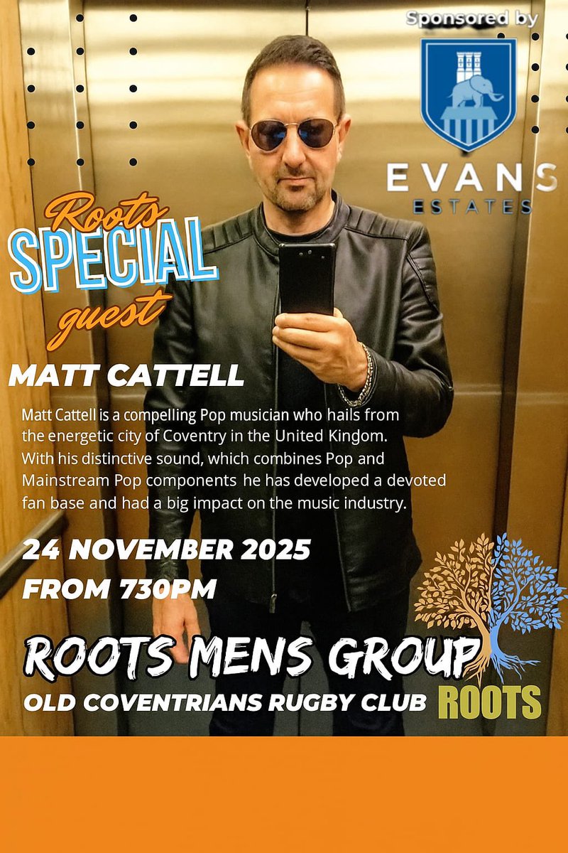 🩵💙🩵SO PROUD TO SPONSOR THIS BRILLIANT GROUP🩵💙🩵COME ALONG ON MONDAY TO SEE MY PAL MATT🩵💙🩵GOING TO BE A GREAT NIGHT🩵💙🩵

• #MensRootsGroup
 • #CoventryMen
 • #TalkLads
 • #LocalLads
 • #CoventryCommunity
 • #CovLife
 #CovUnity