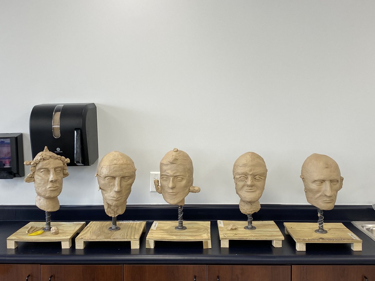 Upper school students are working on clay heads in art class. Looking great so far! Do you recognize any of these famous figures?