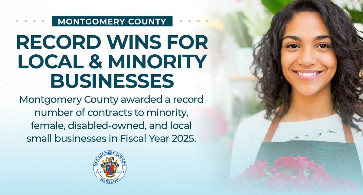MontgomeryCoMD's tweet image. Montgomery County awarded a record $274 million in contracts to minority, female, disabled-owned, and local small businesses in FY25,  the highest ever! 🌟

We’re proud to keep breaking barriers and investing in a more inclusive local economy.

Learn more: ow.ly/s2SK50XuGjU