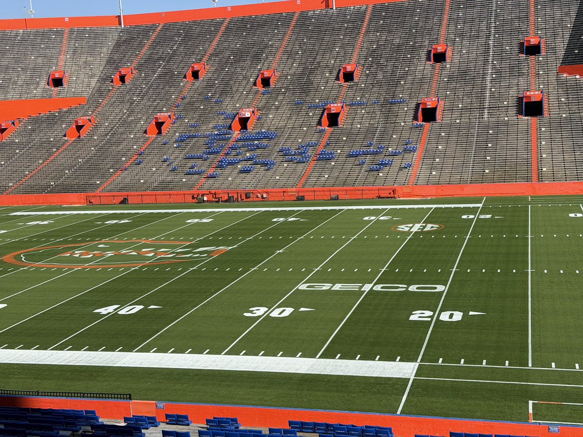 Fresh paint. 

Gators back at home after 34 days for the final two home games of the season. Geico joins them.