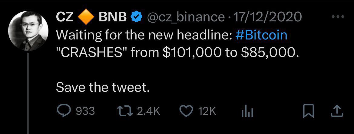 Waiting for the new headline: #Bitcoin "CRASHES" from $300,000 to $235,000.

Save the tweet.
