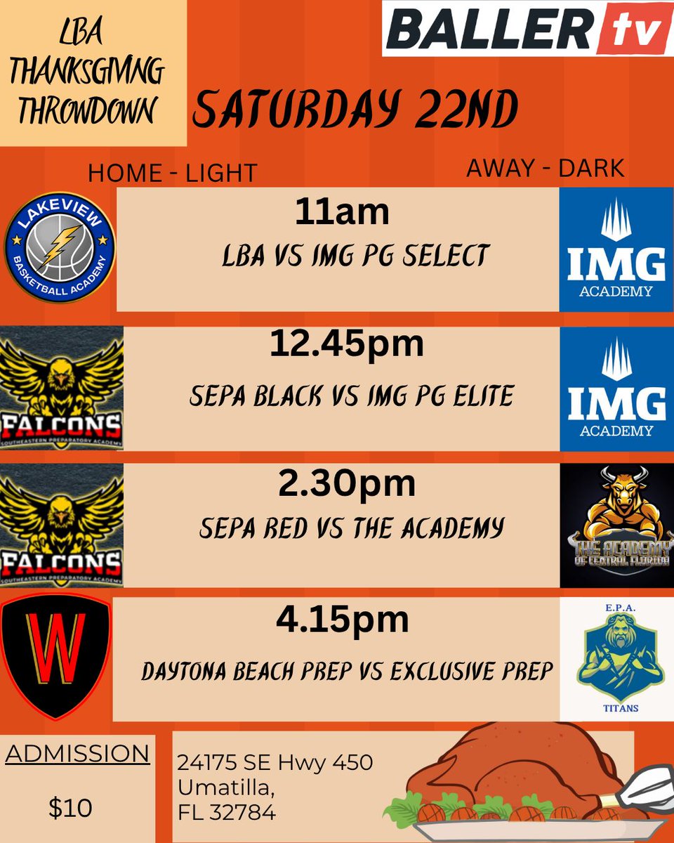 IT’S TIME FOR THE LBA THANKSGIVING THROWDOWN! 
High level post grad hoops collide this weekend!  Elite programs, high-level prospects, and wall-to-wall competition!
📺 All games LIVE on BallerTV
🎯 Talented players for ALL collegiate levels
🏀 Can’t-miss exposure for college
