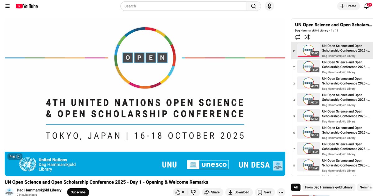 UNLibrary's tweet image. 📢🌍📽️ The 4th UN Open Science &amp;amp; Open Scholarship Conference event recordings are now available, choose audio in English, Spanish or Japanese.  

Find videos &amp;amp; post-conference updates at: un.org/en/library/OS25

@UNUniversity | @UNESCO | @UNDESA
#OpenScience | #OpenScholarship