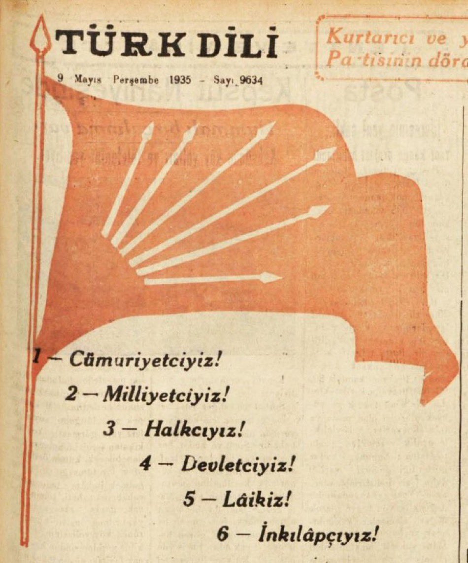 CHP Altı Ok’un çizdiği yoldan ayrılmayacak. 
Buna herkes emin olsun. 
Bu resmi de arşivimdeki Türk Dili dergisinden paylaşmıştım. 
Yıllar geçse de bu Altı Ok’un gerçekliği değişmez. 
Atatürk’ün kurduğu Laik Cumhuriyet gibi.