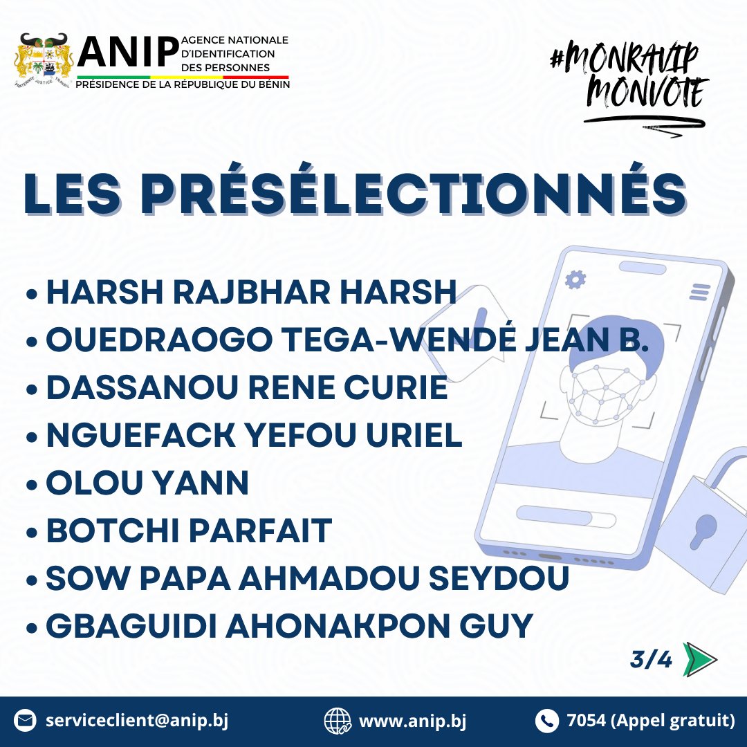 BeninANIP's tweet image. 📢 L’ANIP dévoile les présélectionnés des Challenges Data &amp;amp; IA 🎉 
Grande finale 📅 21 nov. 2025 – 09h00  
📍 Palais des Congrès de Cotonou (SENUM)

Deux challenges:
🔹 Visualisation de données  
🔹 Reconnaissance faciale &amp;amp; OCR  

#ANIP #DataChallenge #SENUM2025 #MonRavipMonVote