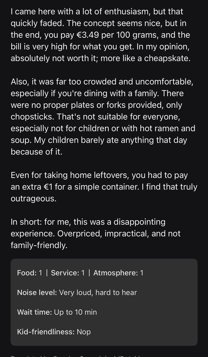 Goes to a cantine style chinese restaurant that clearly only has around 20 seats to then complain about having to eat with chopsticks. Yes.