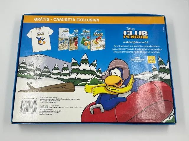 ClubPengCollect's tweet image. Brazil exclusive: A box set of Club Penguin books including a free exclusive shirt 🇧🇷
This was sold in the now-defunct Saraiva Bookstores. From the copyright year, it seems that this released around 2010.
Image credits to Discord server member Diza