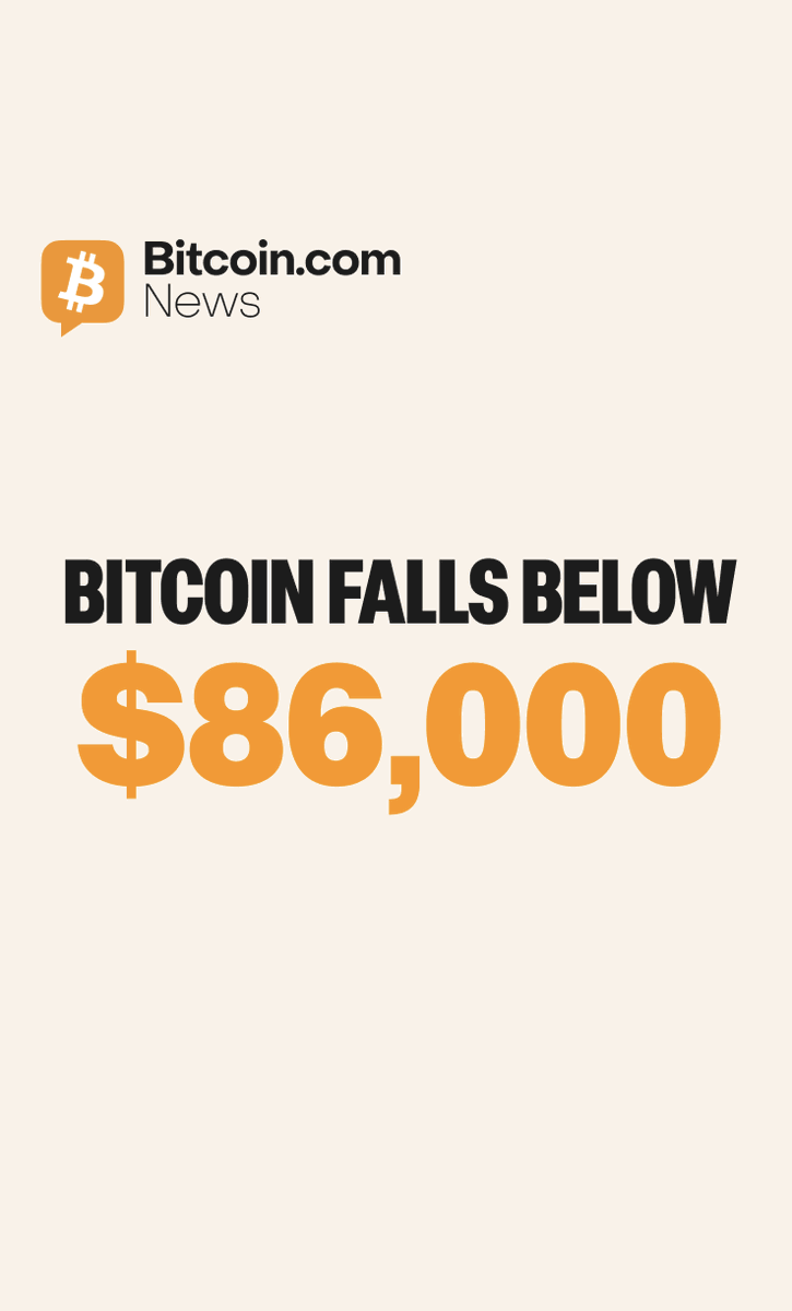 BitcoinNews's tweet image. NEW: 🔻 #Bitcoin falls below $86K.
