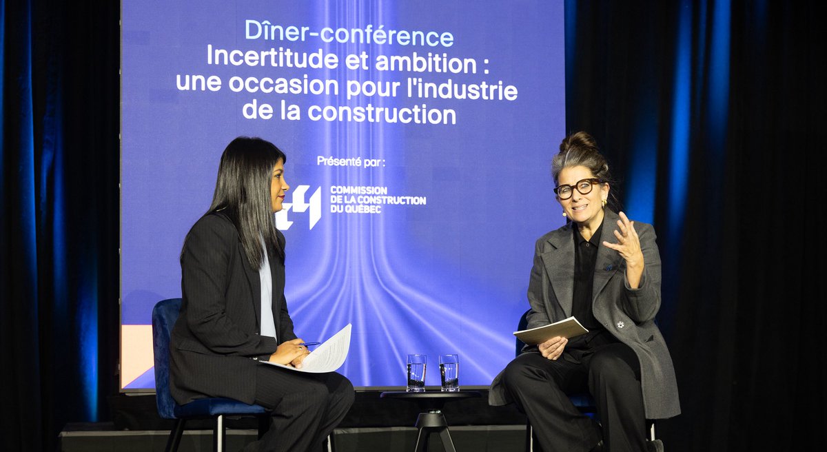 🍽️ Dîner-conférence avec <a href="/murrayaudrey2/">Audrey Murray</a>, PDG de la CCQ.
 
Vision des enjeux actuels et futurs de l'industrie de la construction au Québec
 
Présenté par la CCQ

#APCHQ #Congrès2025APCHQ