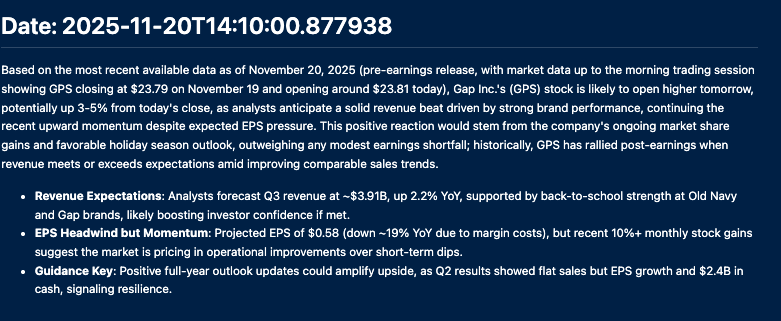 AiBacktesting's tweet image. $GPS might rally even with a weak EPS.

EPS est: $0.58 (–19% YoY). But revenue? $3.91B expected (+2.2%).

Old Navy traction. $2.4B cash. Holidays coming.

Market’s not betting on perfection—just progress.

When fear fades and momentum sticks… price follows.