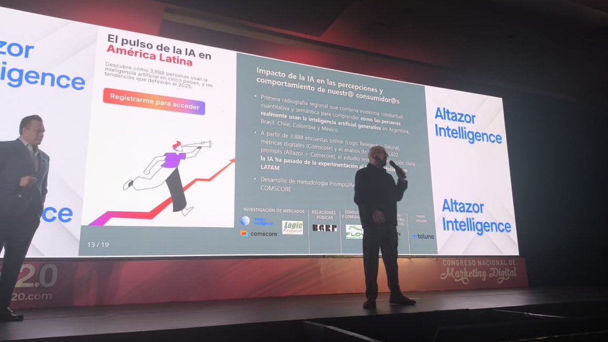 ¿Qué le estamos pidiendo a la #IA en LATAM?
Aspiraciones, dudas y deseos muy humanos. <a href="/ClaudioFloresT/">Claudio Flores Thomas</a> y <a href="/hectorr9/">Héctor Salinas</a> presentan el Pulso GenAI Latam 2025 en el #CNMD2025 de <a href="/Merca20/">Merca2.0</a> <a href="/mccann_healthSI/">McCann Health - Sistemas Integrales</a> <a href="/TolunaCorporate/">Toluna</a> <a href="/ComscoreLATAM/">Comscore LATAM</a>