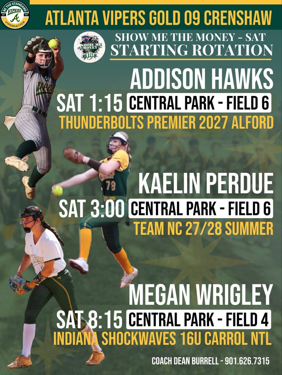 GaImpact16UPrmr's tweet image. The STARTING PITCHERS for our 3 SMTM Pool Play games on Saturday! 🐍 #represent #BeTheStandard