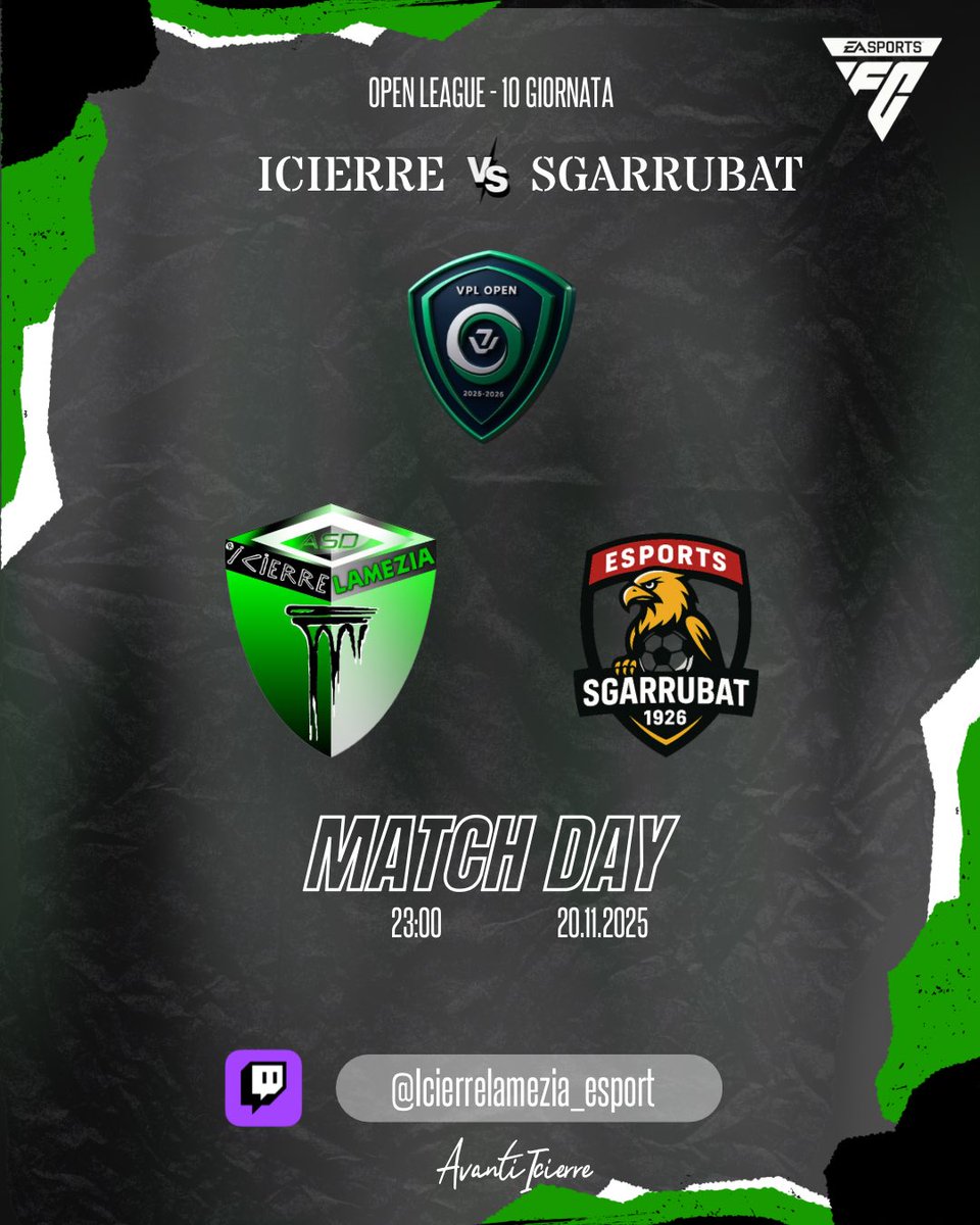 🔥| MATCH DAY
📅| 20.11.2025

🏆| <a href="/VPGItaly/">Virtual Pro Gaming Italy 🇮🇹</a> Serie D1
⚽️| 15a Giornata
🆚| <a href="/PescaraR6/">PESCARA R6</a> 

🏆| <a href="/VPGItaly/">Virtual Pro Gaming Italy 🇮🇹</a> Open League
⚽️| 10a Giornata
🆚| <a href="/SGARRUBAT_1926/">SGARRUBAT 1926</a> 

Diretta Sul Nostro Canale Twitch!